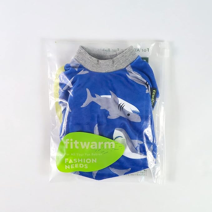 Fitwarm Shark Dog Pajamas, Dog Clothes for Small Dogs Girl Boy, Pet Onesie with Feet, Cat Outfit, Lightweight Velvet, Royal Blue, Small