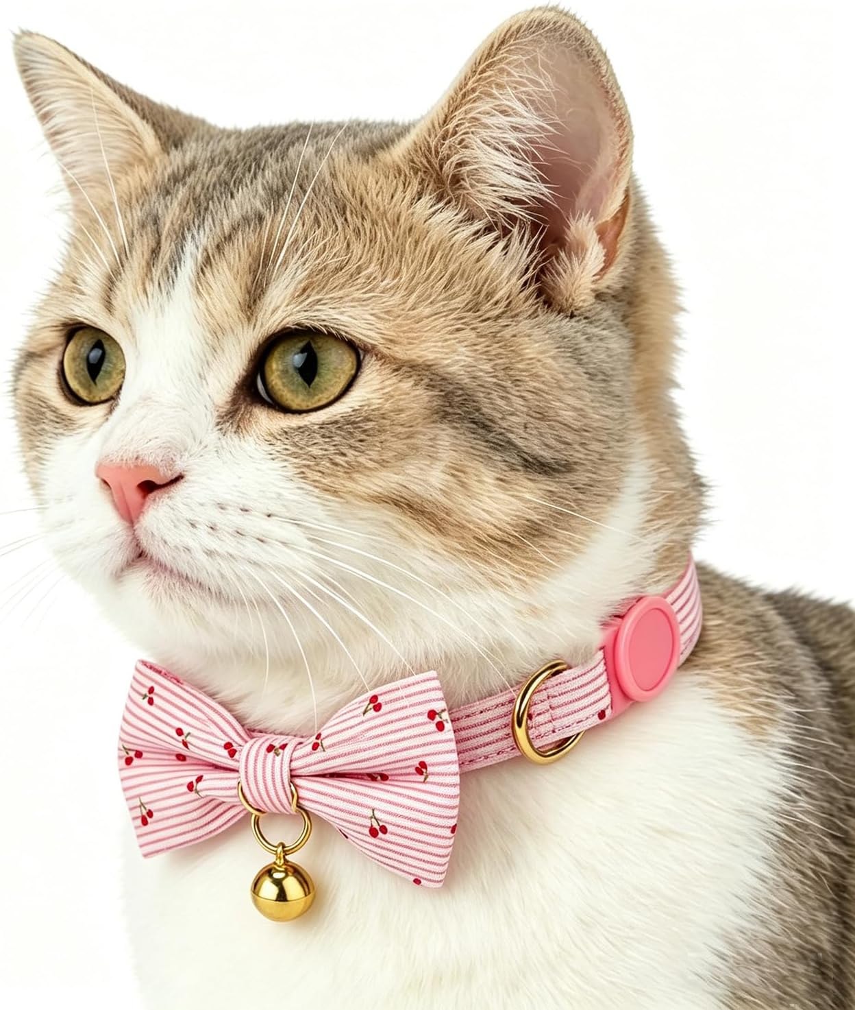 2 Pack Cat Collars with Bow Tie and Bell Adjustable Breakaway Pink Kitten Collar for Female Cats(Peach & Cherry)