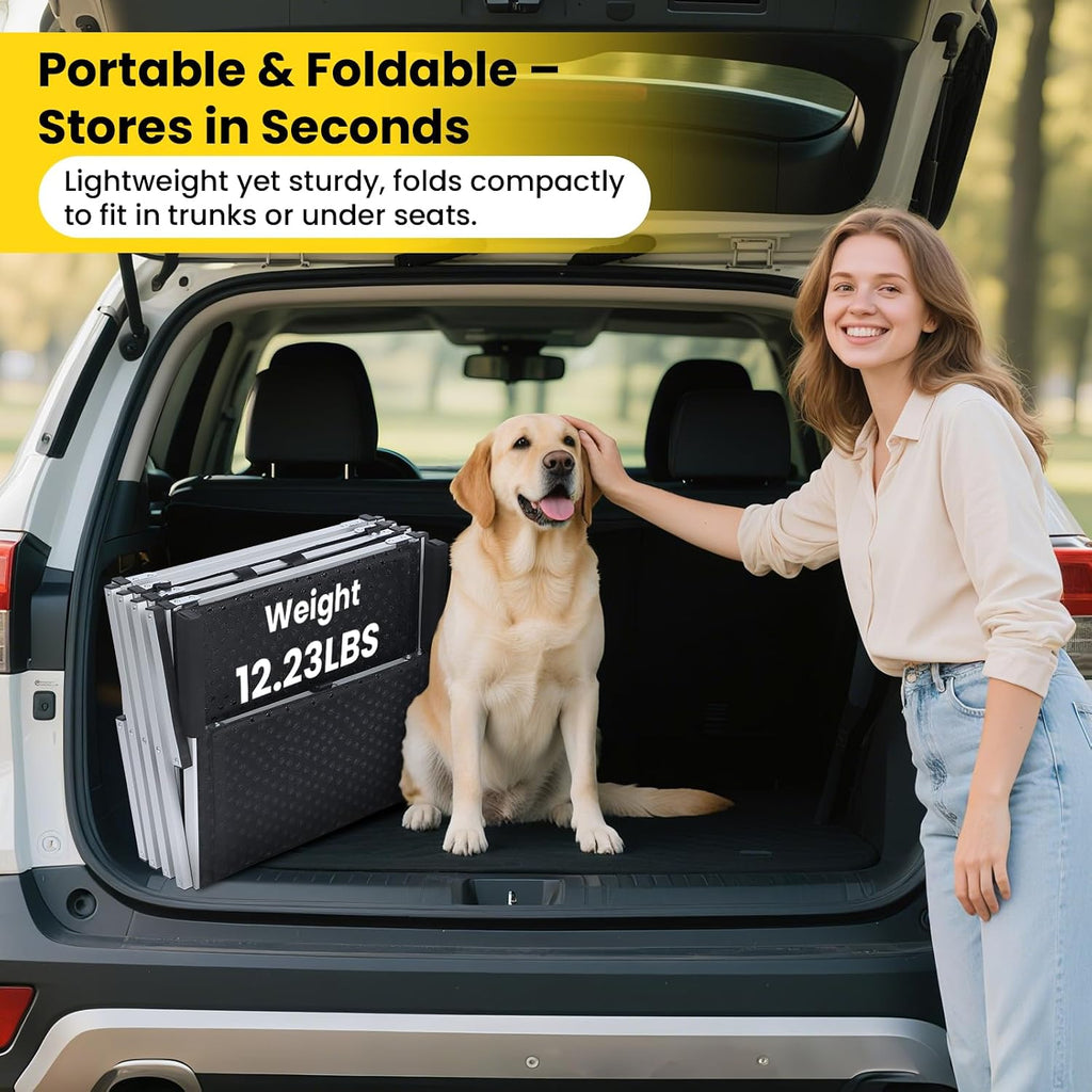 Dog Stairs for Large Dogs, Extra Wide Dog Ramp for Car with Non-Slip Surface, Folding Dog Car Ramp for SUV & Car, Outdoor, Supports up to 250 lbs, 4 Steps