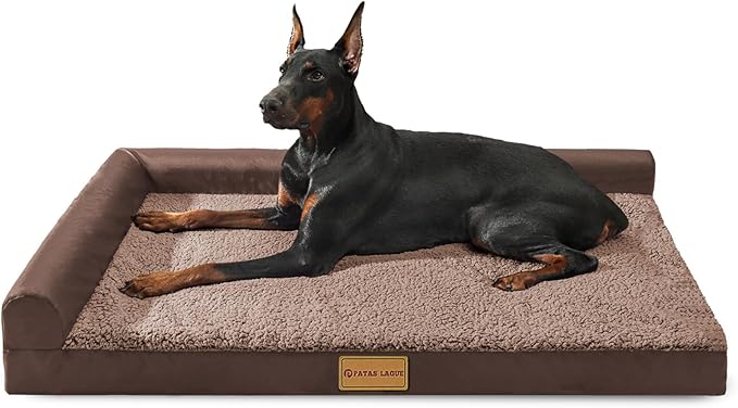 Patas Lague Orthopedic Jumbo Dog Bed for Extra Large Dogs 56''X40'', Waterproof L Bolster Pet Sofa Beds with Removable Washable Cover, Soft Comfortable Pet Couch Crate Mat with Nonskid Bottom, Brown