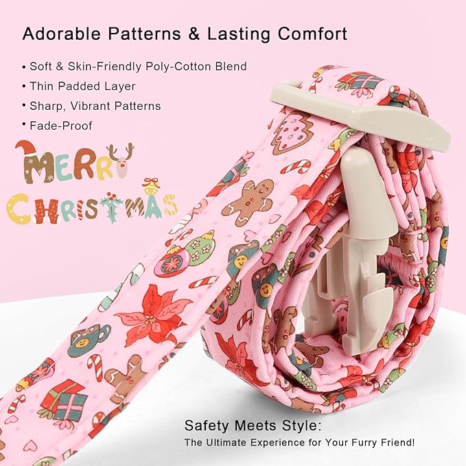 Christmas Dog Collar - Cute Pink Cozy Christmas Puppy Collar with Safety Buckle, Soft Adjustable Holiday Dog Collars for Small Medium Large Dogs XL