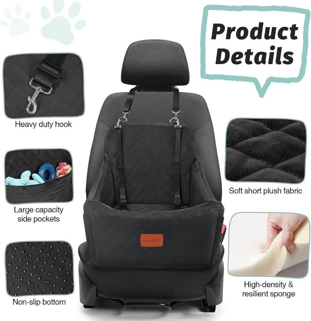 Lealchum Dog car seat for Medium Dogs,Easy to Install with Adjustable Straps,Anti Slip Bottom pet car Bed,Fully Detachable and Washable pet Travel Bed (Black, Medium)