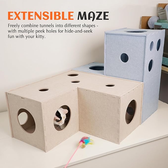 PETKARAY Cat Tunnel, Original Cat Hideaway Cave for Indoor Cats, Large Kitten Play Tubes and Tunnels, Soft Felt Cat Toy with Interactive Peek Hole