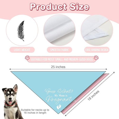 2 Packs Baby Announcements Ideas Guess What? My Mom is Pregnant Pregnancy Announcement Dog Bandana Gender Reveal Pet Dog Triangle Scarf Accessories for Small Medium Large Dogs Cats