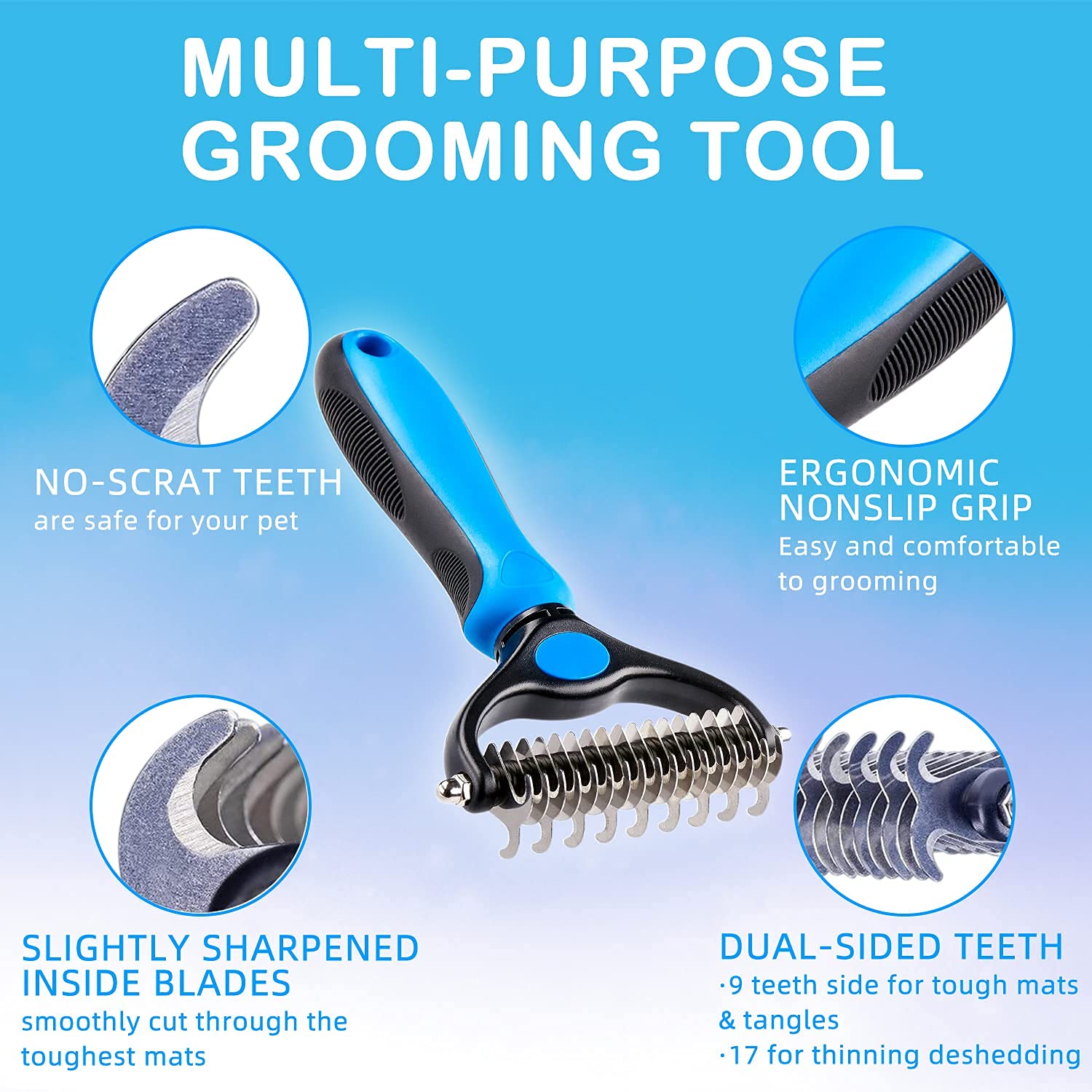 Pet Grooming Rake, Dog Undercoat Rake Cats Shedding Brush Double-Sided Deshedding Dematting Tool Brushes Comb for Dogs & Cats to Easy Remove Undercoat Mats Tangle