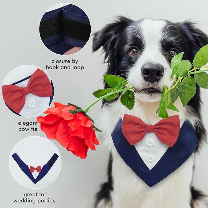 FUAMEY Dog Tuxedo for Medium Dogs,Dog Formal Suit Dogs Attire Pet Bow Tie Puppy Party Costumes Cat Tux Outfits Pets Bandana Cosplay Adjustable Bowties Wedding Birthday Valentines Blue M