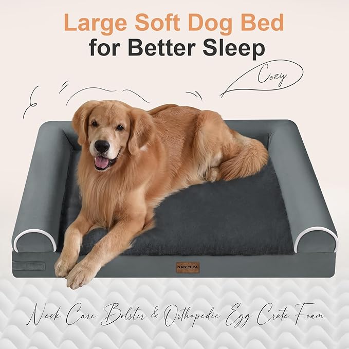 Large Dog Bed Orthopedic Washable: Beds Bolster XL Bed Large Big Dogs Egg Crate Foam Couch Sofa Waterproof with Removable Cover - Dark Grey