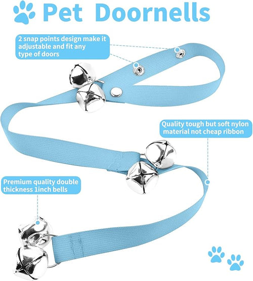 2 Pack Dog Doorbells, Pet Training Bells for Go Outside Potty Training and Communication Device Large Loud Dog Bell Cat Puppy Interactive Toys Adjustable Strap Door Bell (Light Blue)