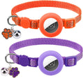 PUPTECK AirTag Cat Collar Breakaway with Bells, Adjustable Kitten Collar | Outfit for Girl Boy Small Pet Puppy Bunny, Cute Costume Accessory with Safety Release Buckle, (Airtag-Orange&Purple)