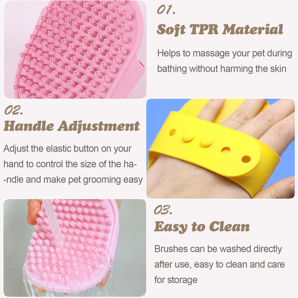 Pet Grooming Brush Kit, 4Pack Dog Bath Brushes Flea Comb Set for Cat | Rubber Pet Shampoo Brush Soothing Massage Brush for Shedding 2pcs Fine Tooth Lice Comb for Long Short Hair Dogs & Cats