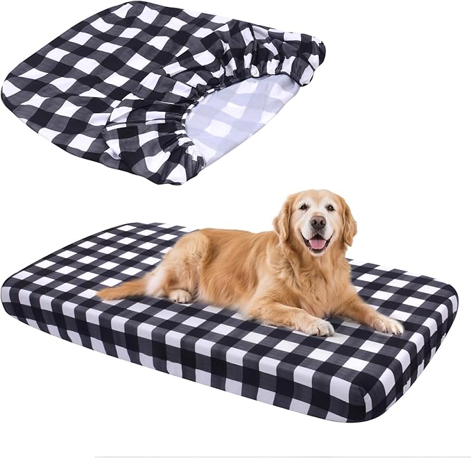 Replacement Dog Bed Covers Elastic Edged Washable Pet Bed Protector with Black Lattice Pattern Design for Medium & Large Pet Beds, Cover Only (Black Lattice, 52.0" L x 28.0" W x 5.0" Th)