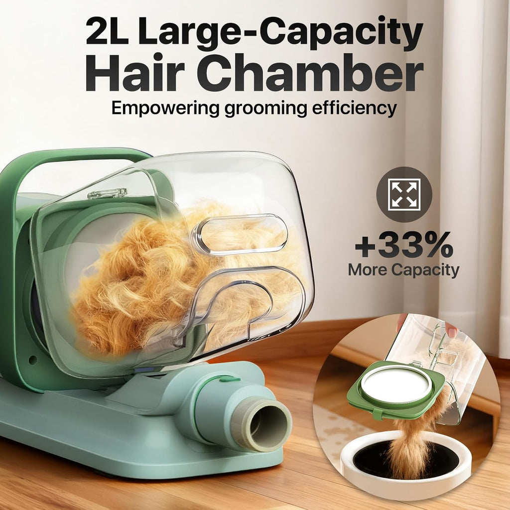 Buenkee Dog Grooming Vacuum Kit, 15000Pa Clipper, Shedding Brush, 2L, Green | Brush, trim and deshed at home with less flying fur, mess-control suction and fewer emptying breaks during longer sessions