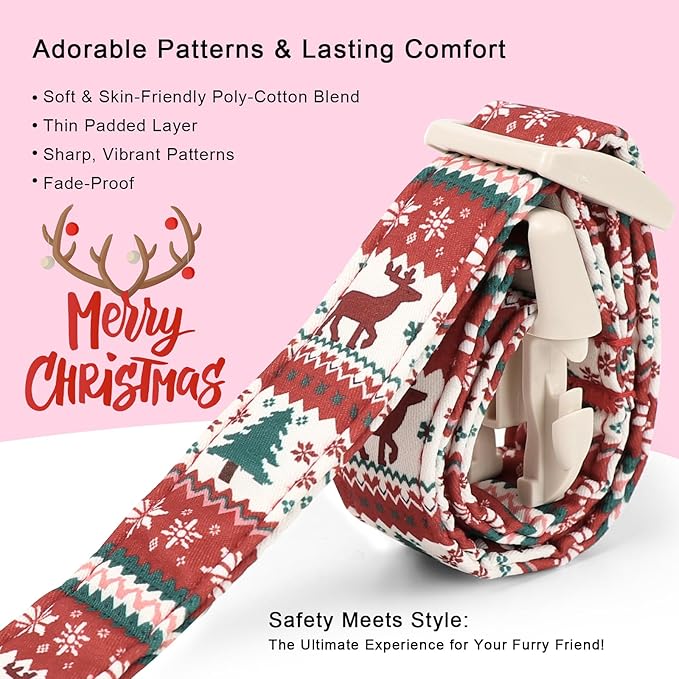 Christmas Dog Collar for Small Dogs - Cute Fair Isle Style Christmas Collars for Dogs, Soft Adjustable Winter Holiday Dog Collars with Quick Release Buckle S