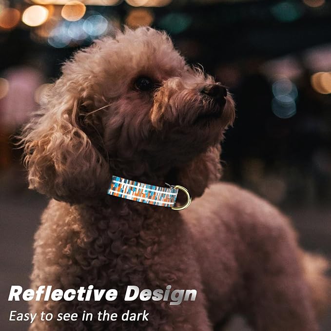 Reflective Dog Collar for Small Dogs, Cute Boho Adjustable Heavy-Duty Nylon Puppy Collar for Boy and Girl Female, Soft Pet Accessories with Quick Release Buckle, Colorful Spliced