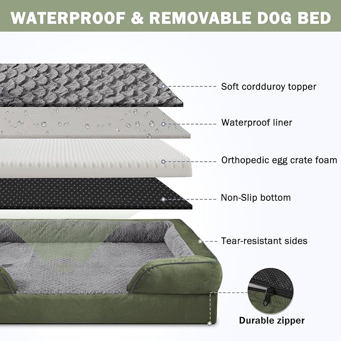 INVENHO Orthopedic Dog Beds Large Sized, XL Egg-Crate Foam Dog Couch with Washable Removable Cover, Waterproof Lining and Nonskid Bottom