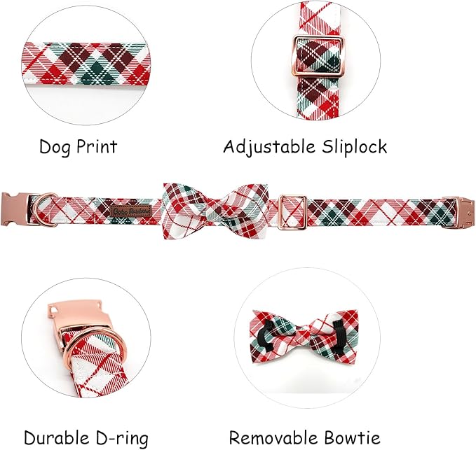 Dog Collar, Christmas Dog Collar Plaid Pet Collar Bow Holiday Bows Girl Boy Puppy Collar Adjustable Pet Collar for Medium Dogs