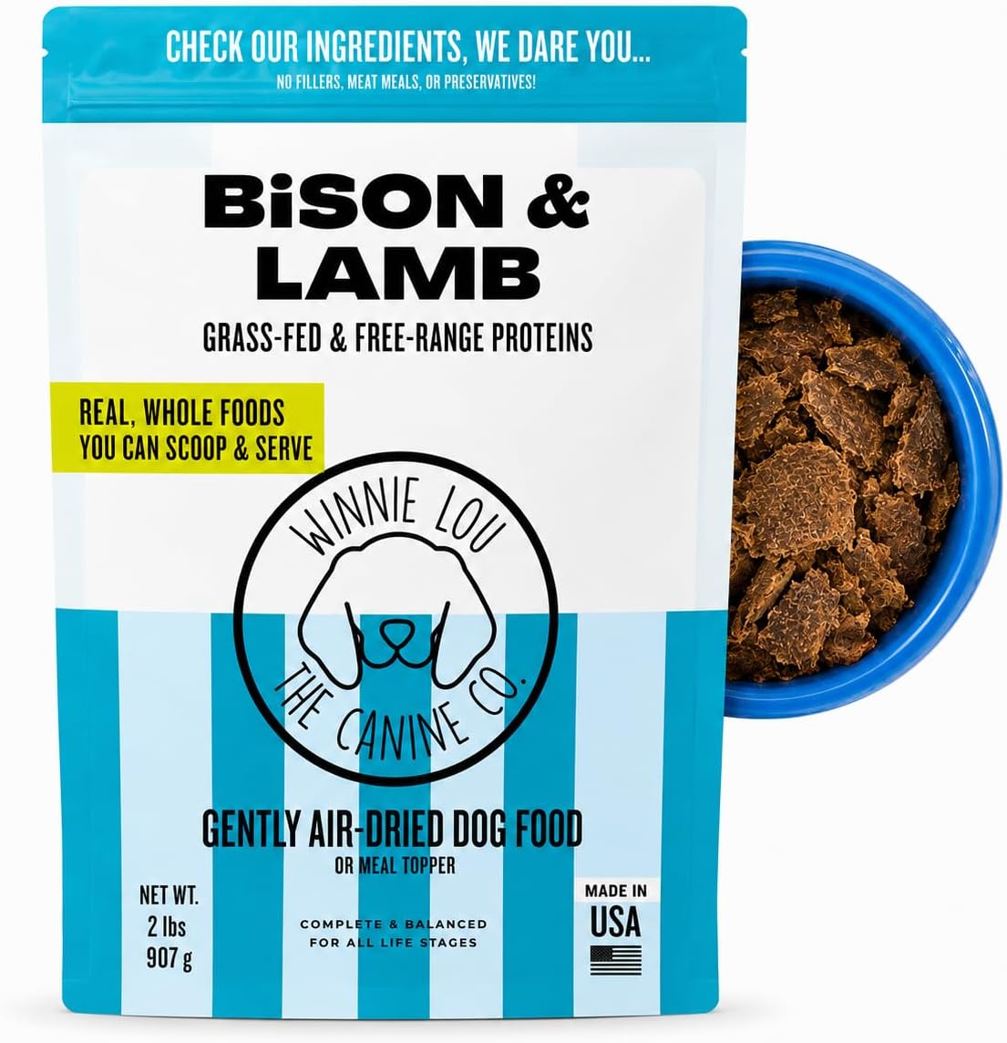 Winnie Lou The Canine Co. Air-Dried Dog Food (Bison & Lamb) | Synthetic Free, All Life Stages, Complete & Balanced