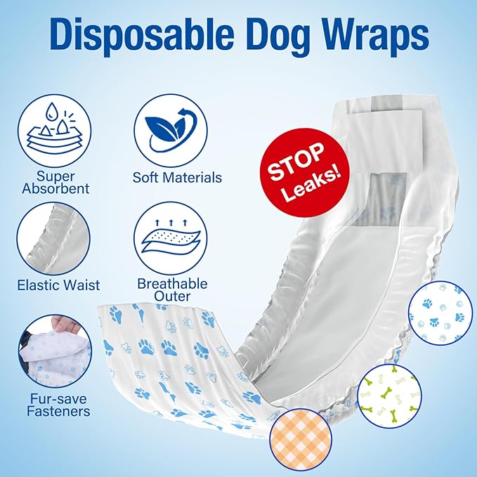 Pet Soft Disposable Male Dog Wraps - Dog Diapers for Male Dogs, Puppy Diapers 24pcs Small