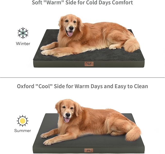 Plush Dog Bed for Medium Dogs, Waterproof Dog Crate Mat Orthopedic Egg Crate Foam Pet Bed with Washable Removable Oxford Cover, Coffee