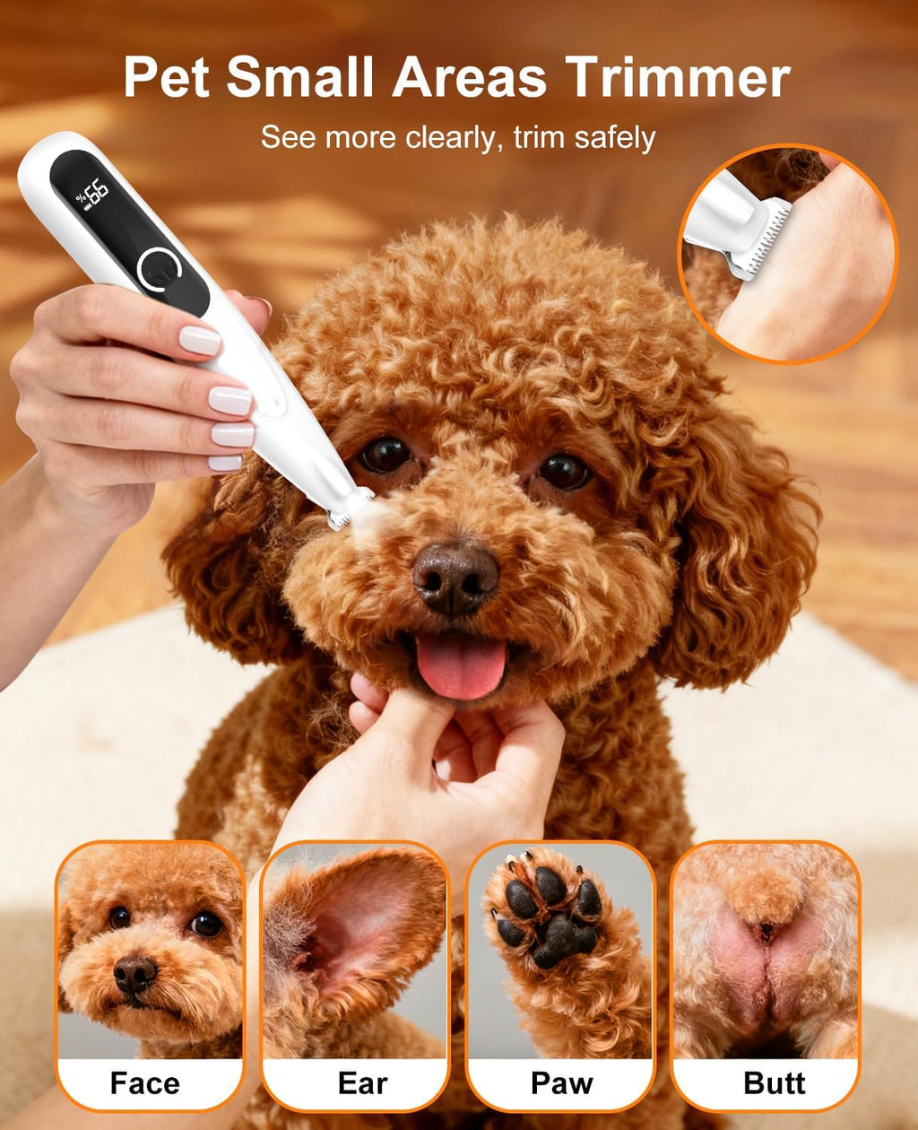 IREDOON Dog Paw Trimmer with LED Light, 8PCS Grooming Kit for Dogs & Cats | 35dB Low-Noise,Safe Curved Ceramic Blade, Cordless Precision Pet Hair trimmer for Grooming, for Paws, Eyes, Ears, Face, Rump