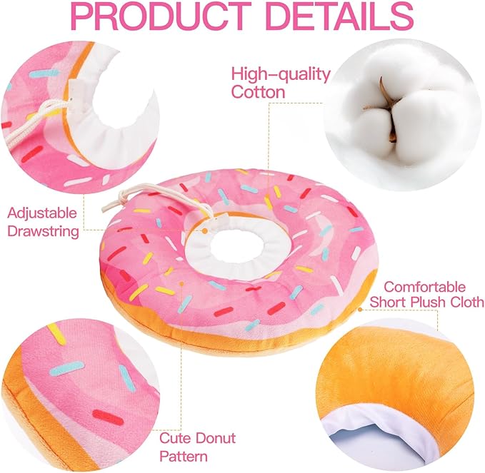 Cat Cone Collar Soft, Cute Cat Donut Collar After Surgery, Adjustable Kitten Recovery Cones to Stop Licking, Lightweight Neck Elizabethan Collars for Cats Kittens (Pink, Large)