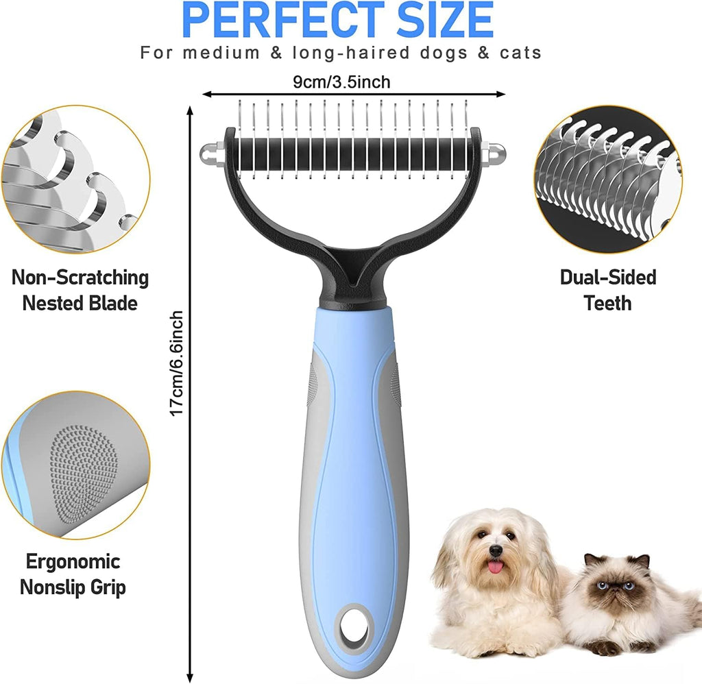 Grooming Tool- Dog and Cat Dematting Comb and Brush with 2 Sided Professional Grooming Rake (Blue, Grey)