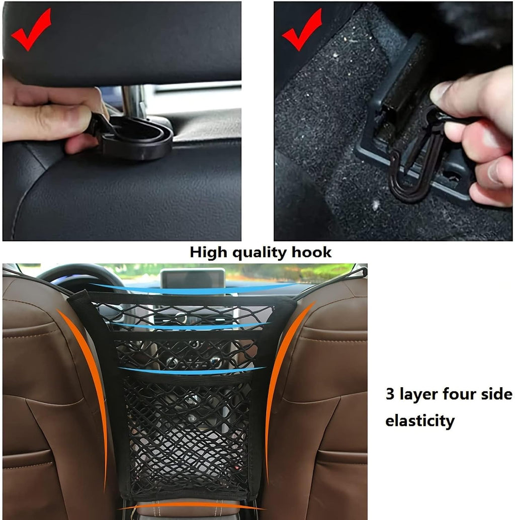 Car Dog Barrier for Mitsubishi Montero Sport 2026 2025-2016, Automotive Seat Organizer Storage Net Elastic Luggage Mesh Pouch Interior Auto Accessories Black