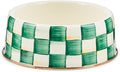 MACKENZIE-CHILDS Enamel Pet Dish, Large, Green-and-White Emerald Check | Hand-painted design, made from enameled steel, decorative cat and dog bowl for food and water, 40-ounce capacity