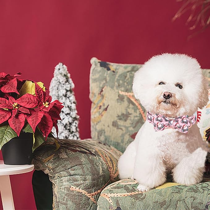 Christmas Dog Collar, Pink Christmas Santa Claus Dog Collar Bow Tie Pet Collars with Bow Adjustable Pet Collars with Premium Metal Buckle Dogs Necklace for X-Large Girl Dogs
