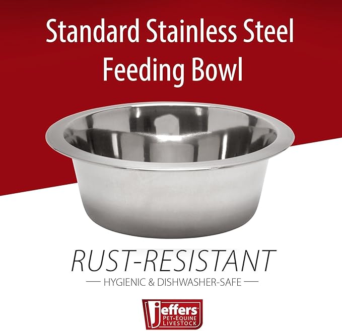 Jeffers Pet Standard Weight Stainless Steel Bowls for Dogs, Cats, Puppies, Kittens, Food & Water, Durable Feeding Dish, Travel, Camping, Indoor Outdoor Use, Dishwasher Safe Pet Accessories -3 Quart