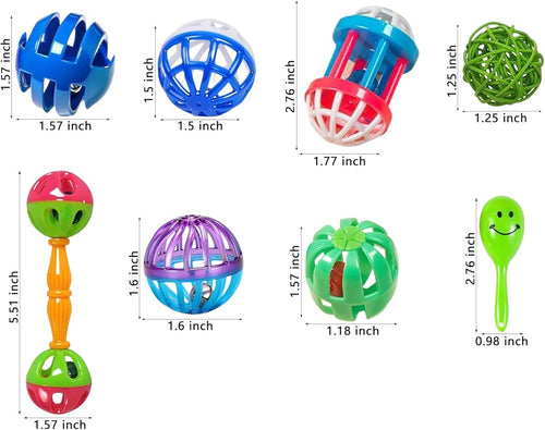 22-Pack Bird Toys for Parakeets & Small Birds – Colorful Cage Fun with Bells & Rattan Balls (1.6'' - 5.5'')