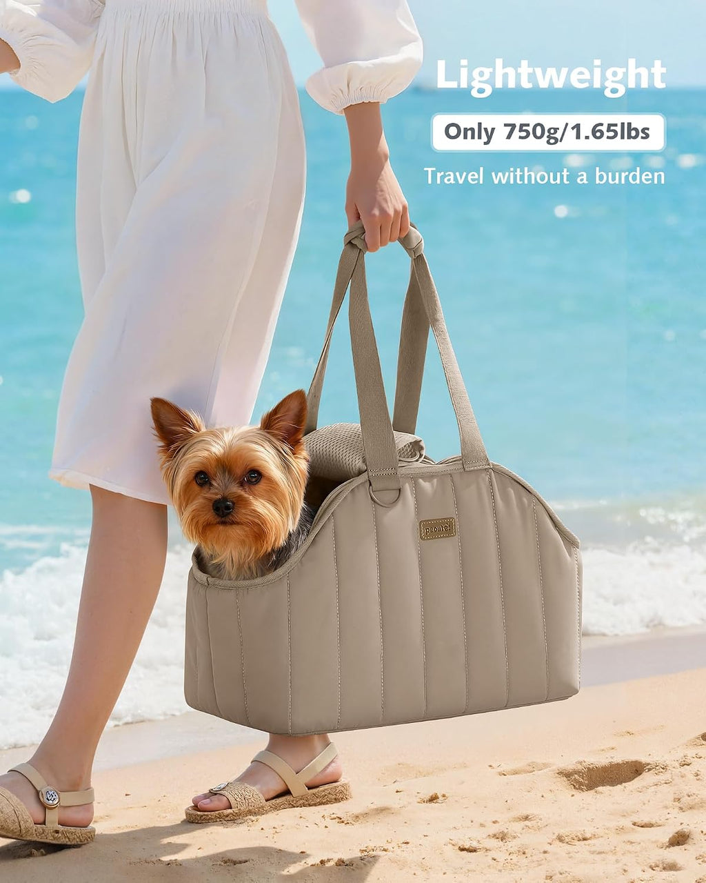 Pecute Dog Purse Carrier, Lightweight Dog Carriers for Small Dogs,Khaki | Breathable mesh,Foldable,Paper-textured fabric is water-repellent,Built-in safety rope,Machine washable,Under 6.6lbs