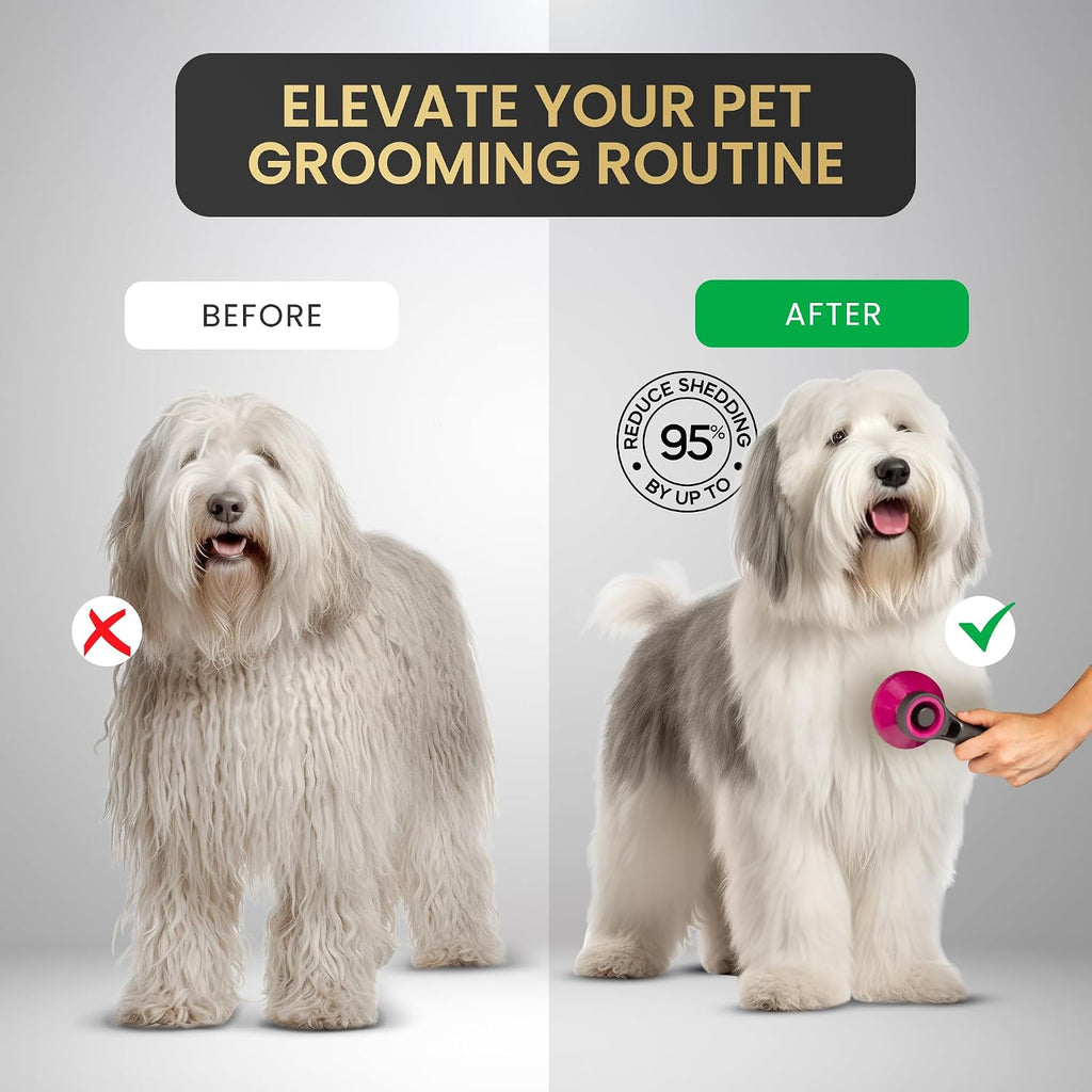 Pet Grooming Comb for Dogs and Cats - Detangling, Dematting, and Massaging with Self-Cleaning Button - Pet Care, New Puppy Gift, New Kitten Gift, Pet Grooming, Luxury Pet Care, Undercoat Rake, Black