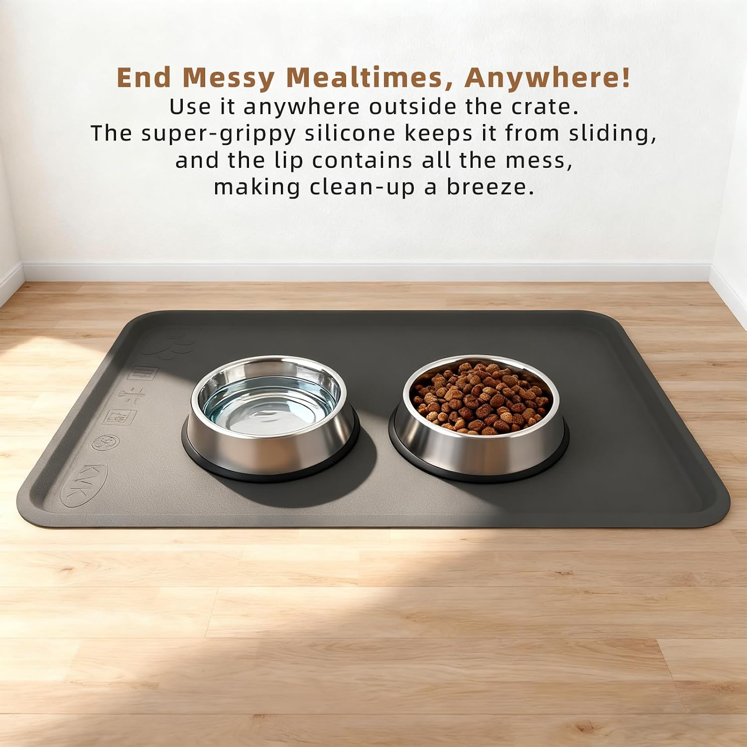 2-Pack 22.8 × 34.6 Inch Silicone Dog Crate Tray - Heavy Duty Replacement Pan & Non-Slip Liner for Large Crates, Durable Washable Bottom Trays, Odor Resistant (Dark Gray&Cream)