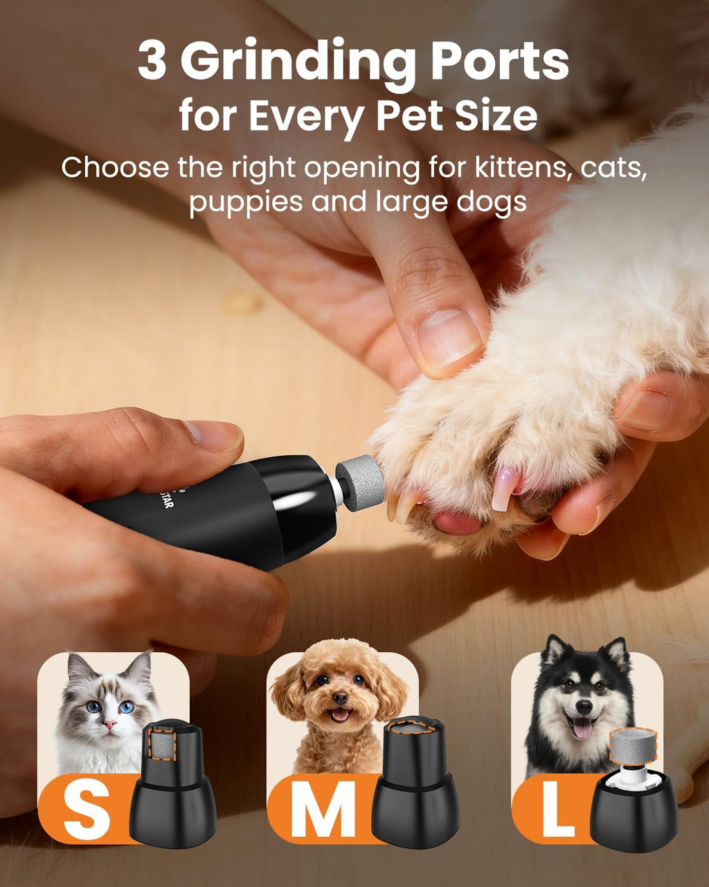 M&M STAR Dog Grooming Kit, 4-in-1 Dog Clippers for Grooming, Cordless Dog Hair Trimmer with Dog Paw Trimmer & Dog Nail Grinder, Low Noise Pet Clippers for Dogs Cats Face Ears Paws