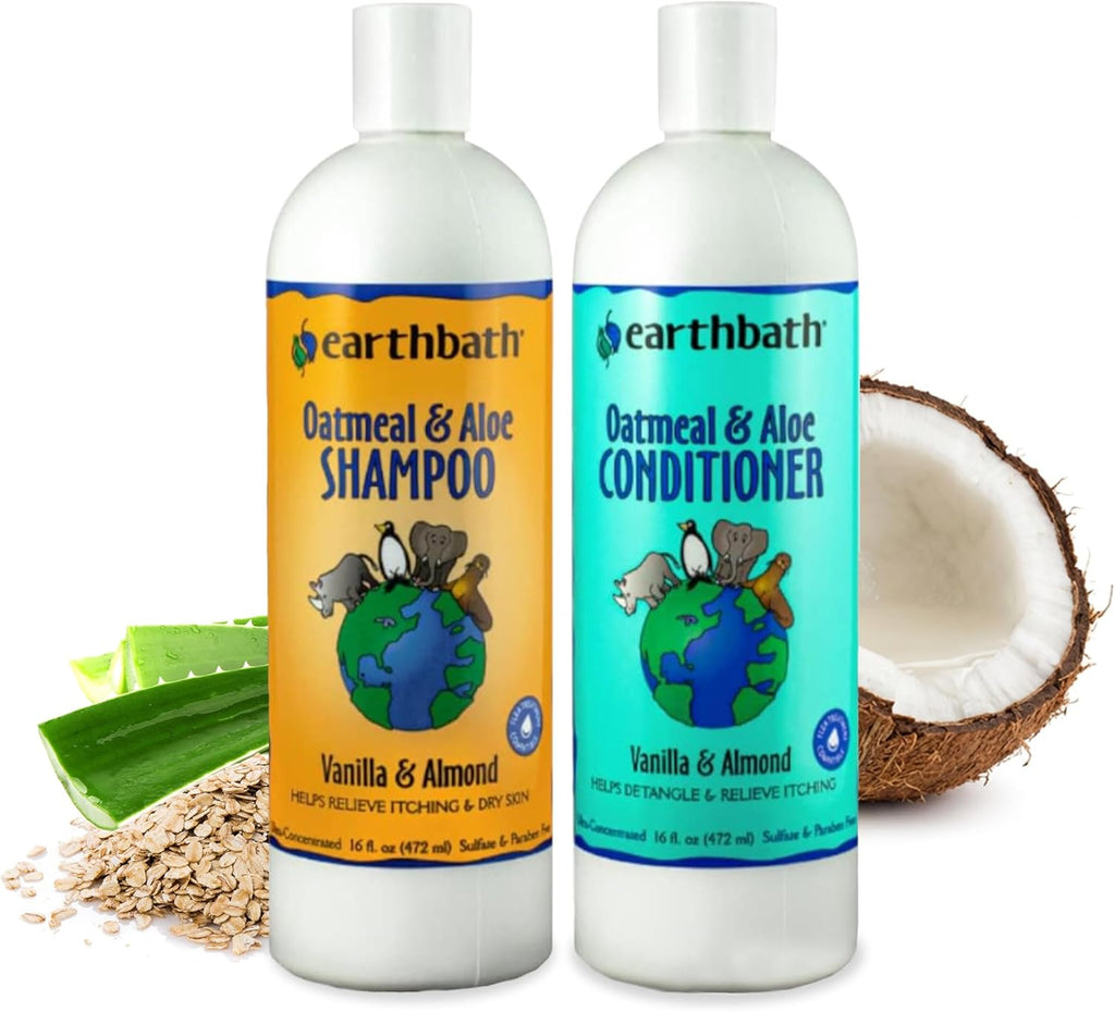 earthbath, Oatmeal & Aloe Dog Shampoo and Conditioner - Oatmeal Shampoo for Dogs, Itchy, Dry Skin Relief, Dog Wash, Made in USA, Dog Conditioner, Pet Shampoos - Vanilla & Almond, 16 Oz (1 Set)