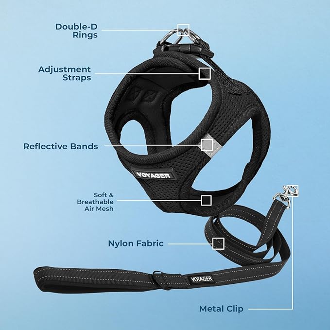 Best Pet Supplies Voyager Step-in Air All Weather Mesh Harness and Reflective Dog 5 ft Leash Combo with Neoprene Handle, for Small, Medium and Large Breed Puppies - Set (Black), S