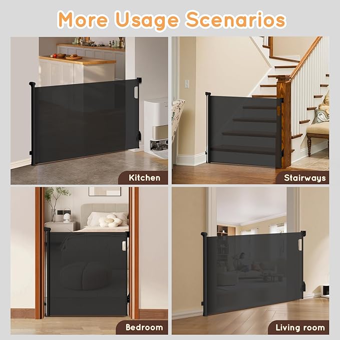 Retractable Baby Gate for Stairs, 71" Wide Mesh Pet Gate, Automatic Tension, One-Hand Operation, 38" Tall Baby Gates for Doorways, Hallways, Deck, Indoor Outdoor, Safe, Easy to Fit, Black
