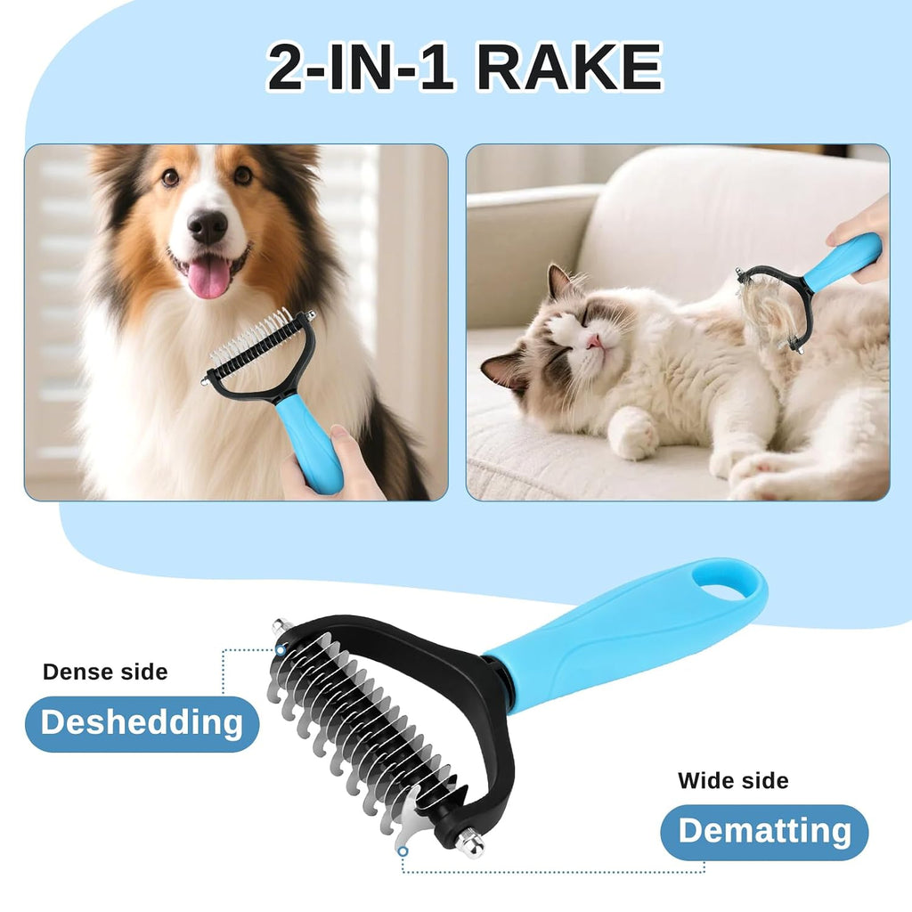 Pet Grooming Combo and Flea Comb, Flea and Tick Combs for Dogs and Cats, Deshedding Brush with Metal Comb for Detangling and Dematting Long, Matted Fur on Cats and Dogs(2pcs)