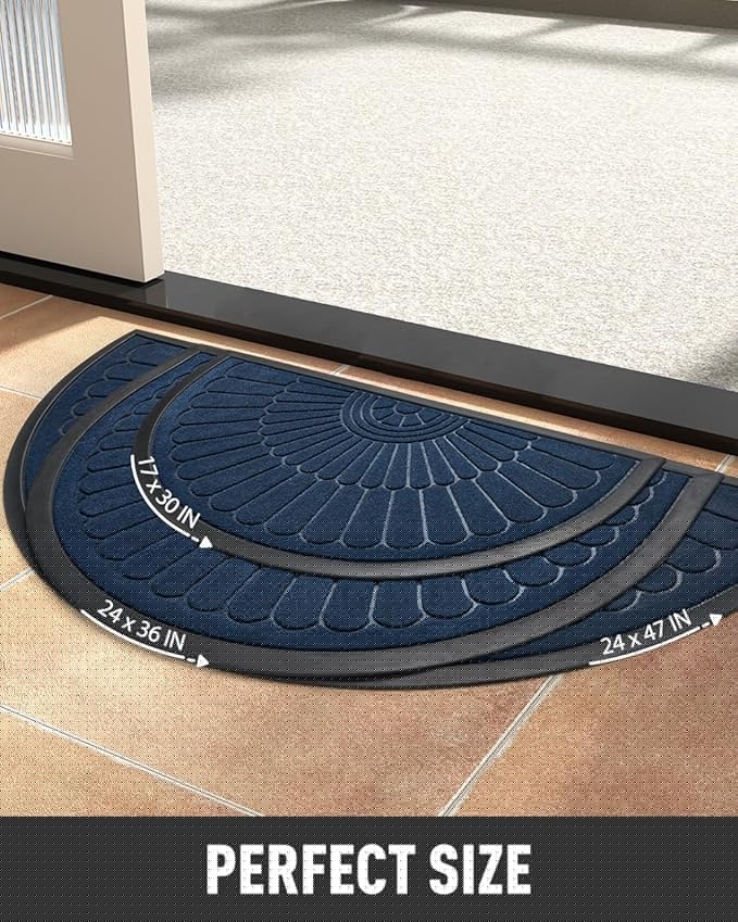 tchdio Door Mat Outdoor Indoor Entrance Doormat-Semicircular Durable Rubber Non Slip Front Door Mat for Outside Inside Entry Entryway Dirt Trapper WelcomeMat for Muddy Paws and Shoes-Blue 24”x47”