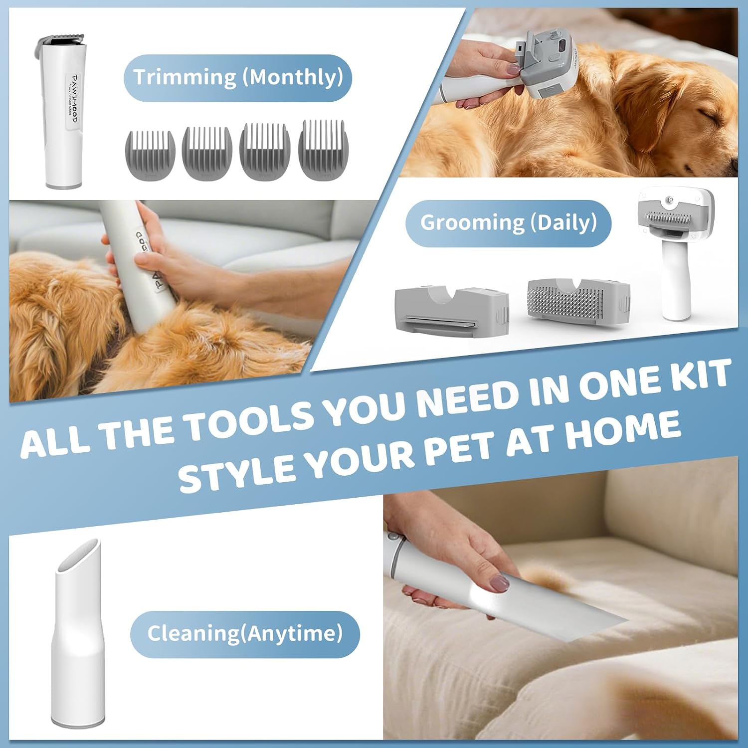 Dog Grooming Vacuum,6-in-1 Pet Grooming Kit,13000Pa,2L Dust Cup | Low Noise <55dB, Steam Brush for Shedding, Clipper & Grooming Kit, Professional for Dogs Cats, Home Cleaning Use