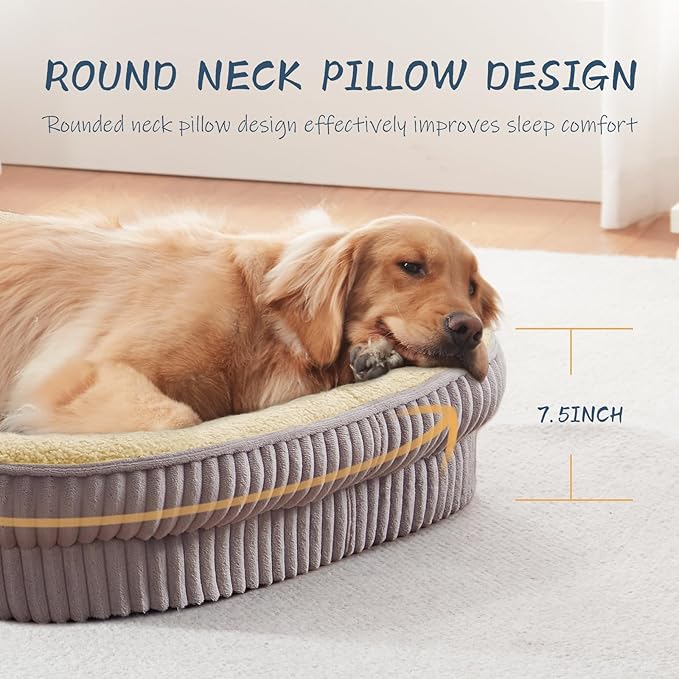 Orthopedic Dog Bed for Large Dogs Breeds, High Density Egg Crate Foam Dog Sofa Beds,Oval Kennel Bed, Pet Couch Bed with Four Sided Bolster, Removable Washable Cover& Non-Slip Bottom