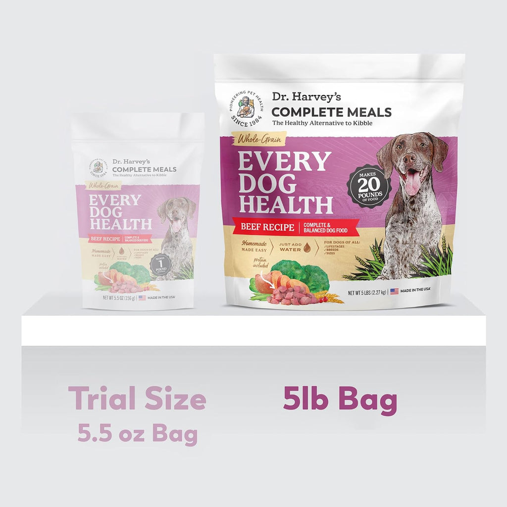 Dr. Harvey's Every Dog Health, Meal with Dehydrated Beef (5 lb) | Complete & Balanced - Organic Whole Grains, Vegetables & Probiotics - Makes 20 Lb of Food