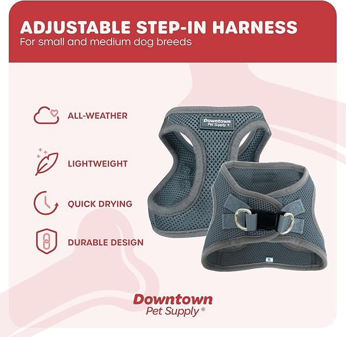 Downtown Pet Supply Step in Dog Harness No Pull, X-Large, Titanium - Adjustable Harness with Padded Mesh Fabric and Reflective Trim - Buckle Strap Harness for Dogs