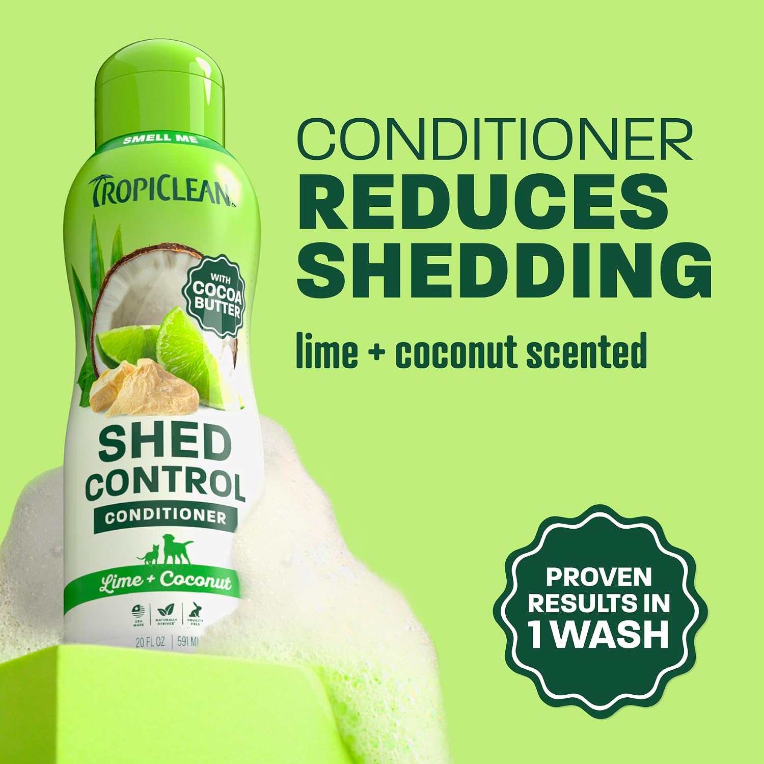 TropiClean Deshedding Dog Conditioner, Reduces Shedding, Softens Coat, 20oz