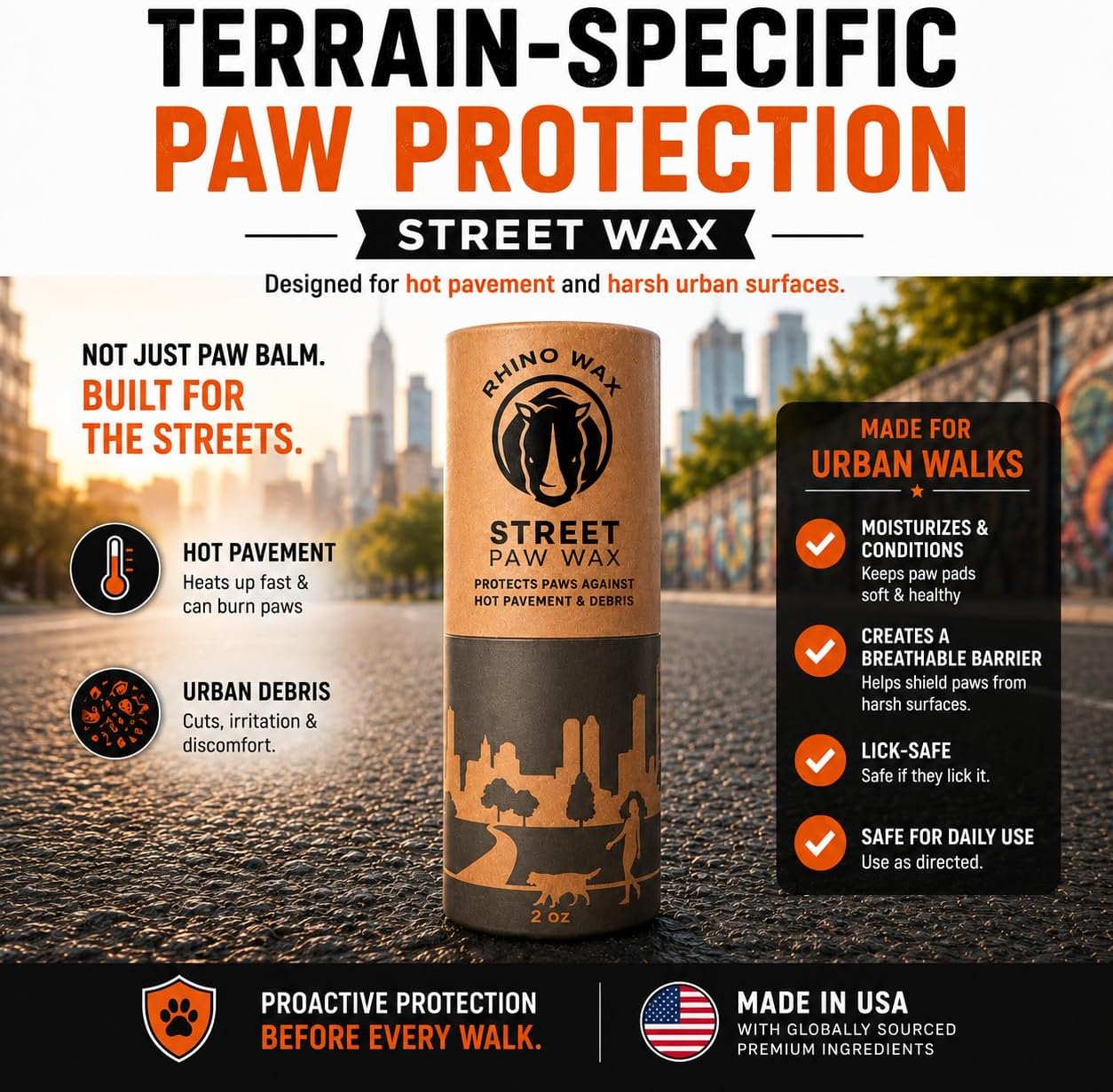 Dog Paw Protector for Hot Pavement, Asphalt, Streets & Sidewalks | Taking your dog on a summer walk? Protect dog paws from hot pavement with Street Wax designed for summertime hot surfaces.
