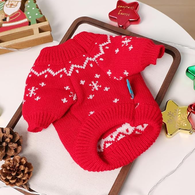 Christmas Dog Outfit Red Puppy Sweater for Small Dogs Girl Boy Elk Snowflake Cat Knitwear Reindeer Knitted Pet Clothes Santa Deer Costume for Chihuahua Yorkie Poodle (Red-2, Large)