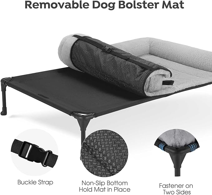 Veehoo Orthopedic Elevated Dog Bed with Fluffy Plush Bolster Cushion, Indoor Raised Dog Beds for Large Dogs, Soft Pet Sofa Cot with Removable Washable Mat, No-Slip Feet, 32 x 25 inches, Grey