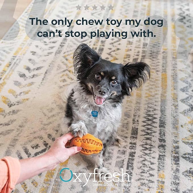 Oxyfresh Dog Dental Chew Toy - Best Dog Teeth Cleaning Toy – A Simple Bite and Brush Toy That Helps Remove Plaque, Cleans Teeth & Freshens Breath Without Brushing - Small