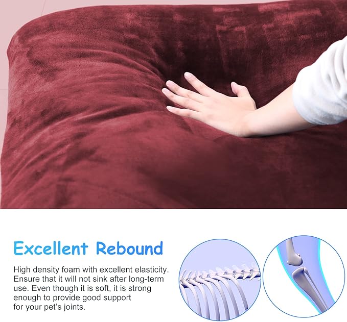 Magic Dog Super Soft Extra Large Dog Bed, 47 Inches Jumbo Orthopedic Foam Pet Beds with Anti Slip Bottom, Dog Sleeping Mattress with Removable and Washable Cover, Burgundy XL,47'' X 39'' X 3.7''